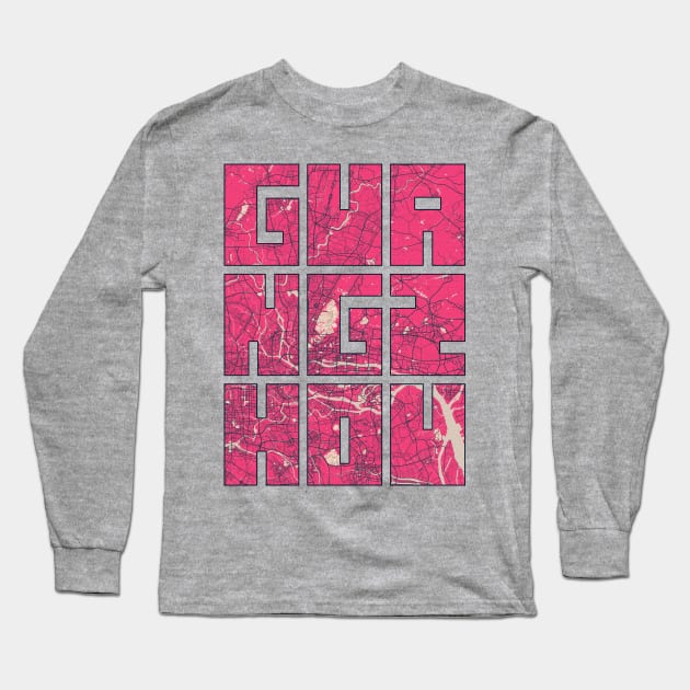 Guangzhou, Guangdong, China City Map Typography - Blossom Long Sleeve T-Shirt by deMAP Studio